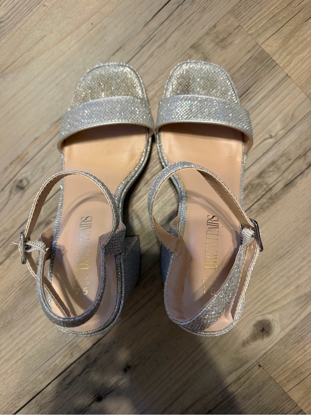 Silver Glitter Block Heel Sandals -